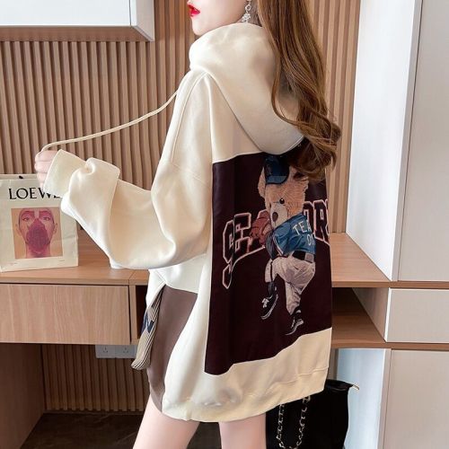Real photo-winter dress Korean version loose back bag collar milk silk composite plus velvet print letter plus size women's hoodie woman