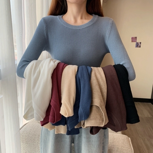 Sweater  autumn winter new female slim black inside build undershirt foreign style round collar long sleeve early autumn knit jacket