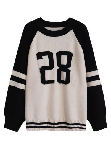 Ayi 820g digital sweater college style lazy sweater women's early spring new loose outer wear knitted sweater top