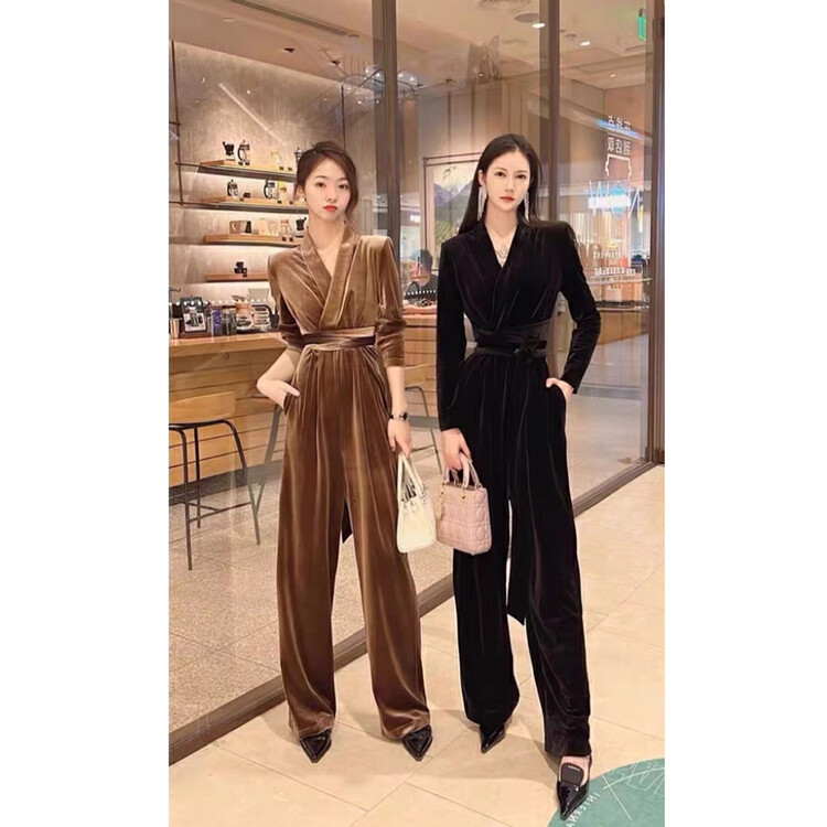 New in autumn! [Ou Zhengsha] Celebrity temperament and fashionable velvet jumpsuit 19107# JJ