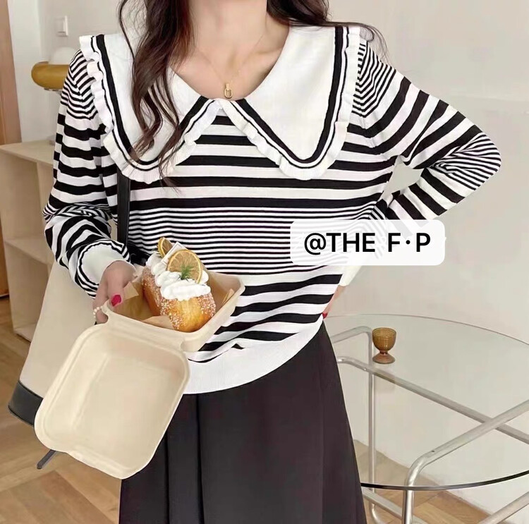 New in early autumn!【F·P】Western style doll collar striped sweater A410-1# HBX