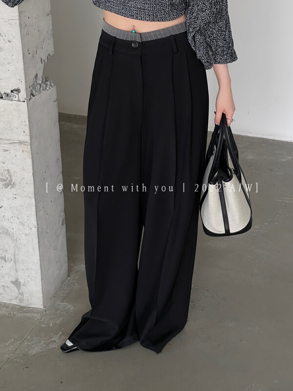 Autumn is new!【MOMENT WITH YOU】Contrast color straight-leg trousers J086# LSW