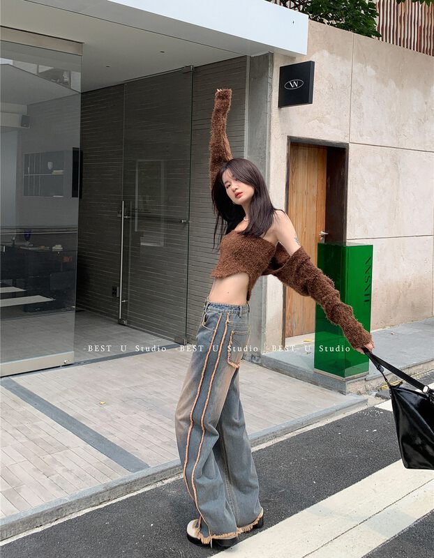 New in autumn! [BEST U] Popular retro raw edge jeans 83586# LSW