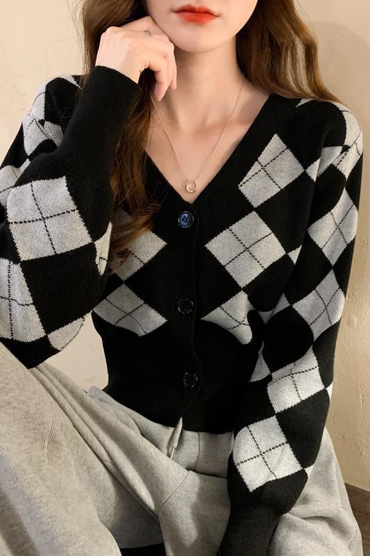New in autumn!【F·P】All-match Lingge casual knitted cardigan Y85028# HBX
