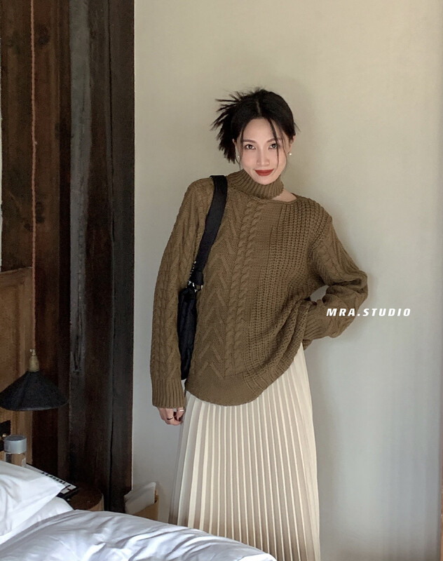 【MRA】Korean style off-the-shoulder hanging neck loose twist sweater SP23