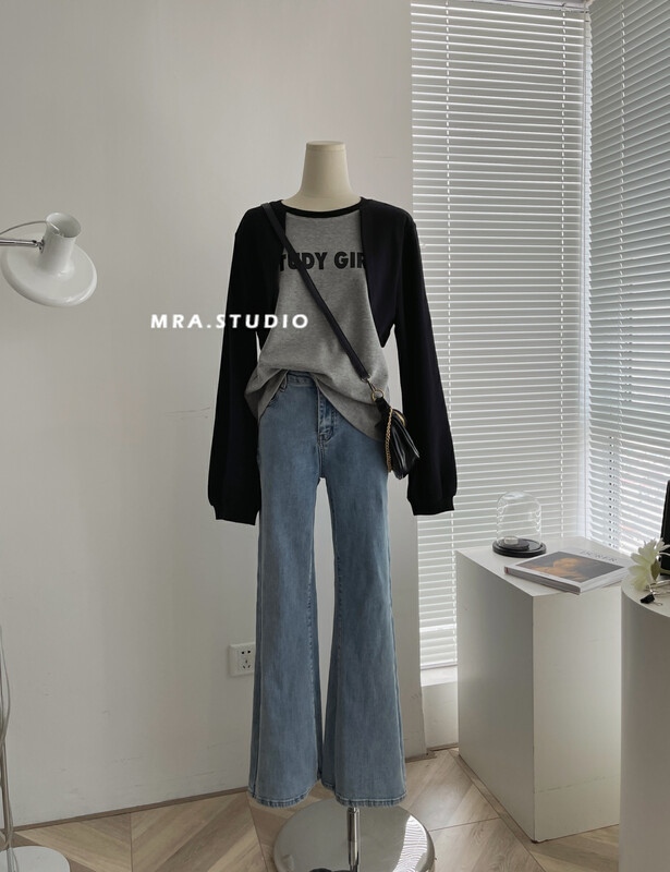 【MRA】Net Red Fashion Back Slit Stretch Micro-Pants Jeans J2382
