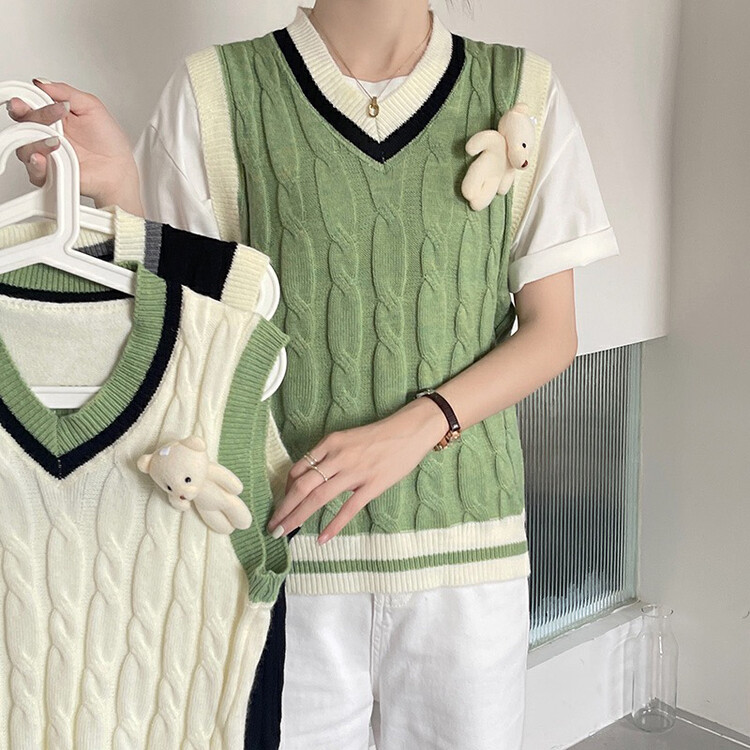 Autumn on the new![F · P] Sleeveless sleeve shows slim vest (with bear) J72FP # HBX