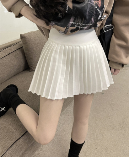 Net price real shot autumn and winter pleated skirt skirt skirt female small high waist a-line short skirt hakama
