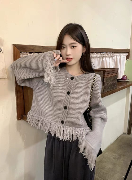 New in autumn!【AM GARDENIA】Long-sleeved Western Airflow Su Short Knit Sweater 2037-1# ZXX
