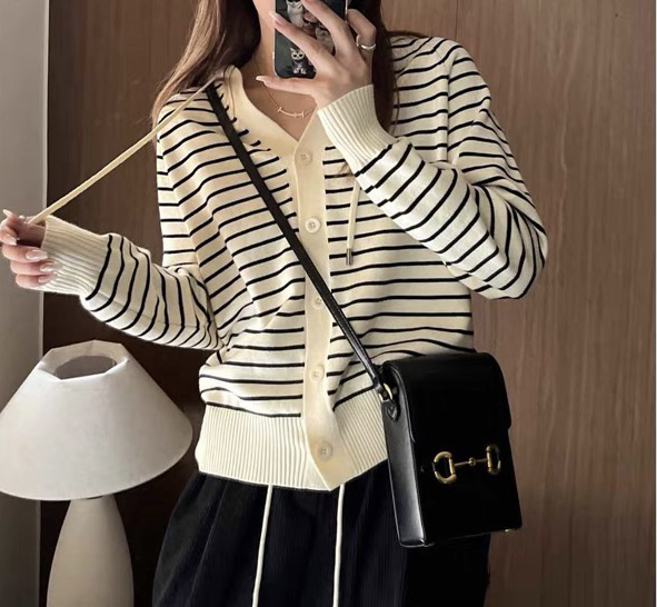 Winter on the new![F · P] Casual Hooded Stripe Loose Jersey Cardigan 23225 # HBX