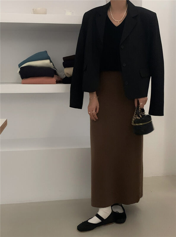 New in autumn! [WANNA] Neat Versatile Knitted Skirt 96152# ZXL