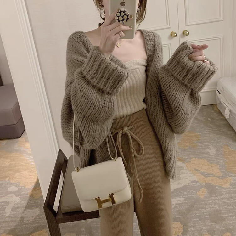 【F·P】Solid Color Loose Versatile Cardigan Warm Sweater 8N12FP# HBX