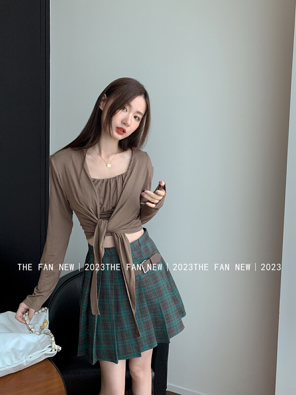 Early autumn on the new![THE FAN] Plaid pleated show thin skirt 96971 # ZXX