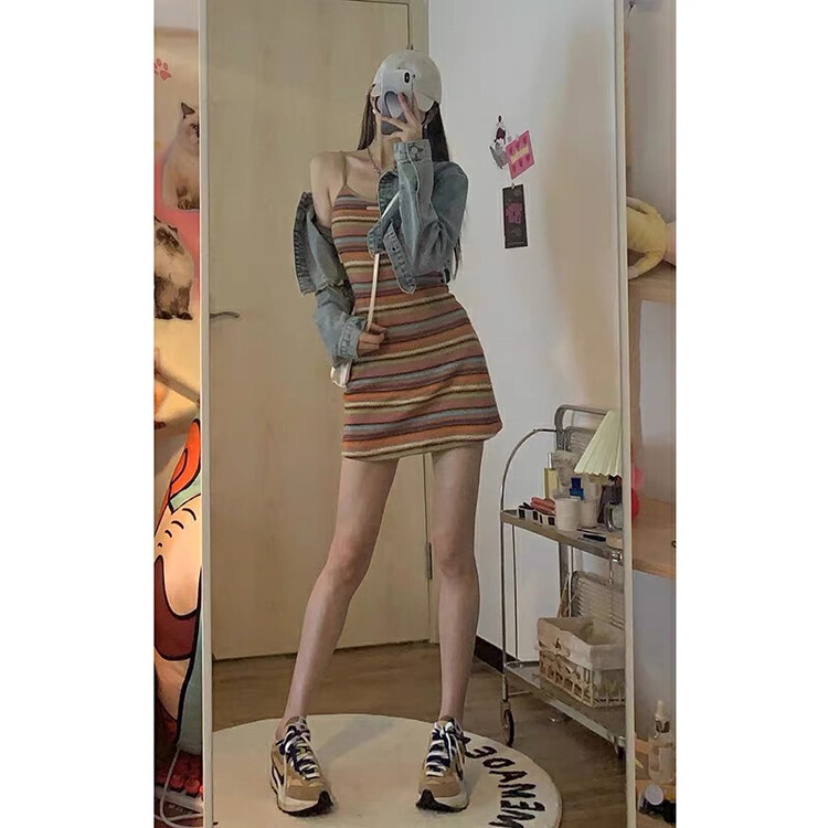 New in early autumn! [Huaxi] Sweet and spicy fried street pure desire suspender skirt ➕ denim jacket suit 9580# PCZ