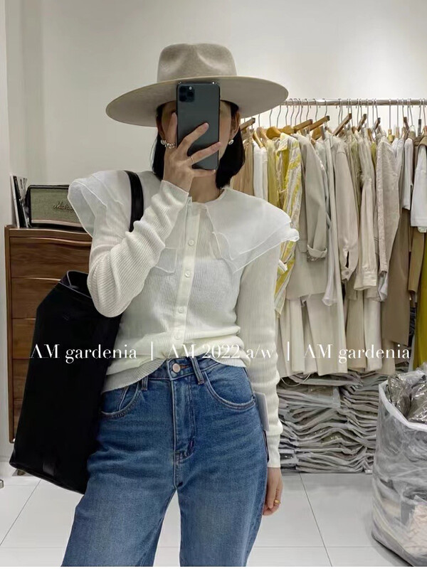 New in autumn!【AM GARDENIA】Double lotus leaf collar slimming sweater 6133# ZXX