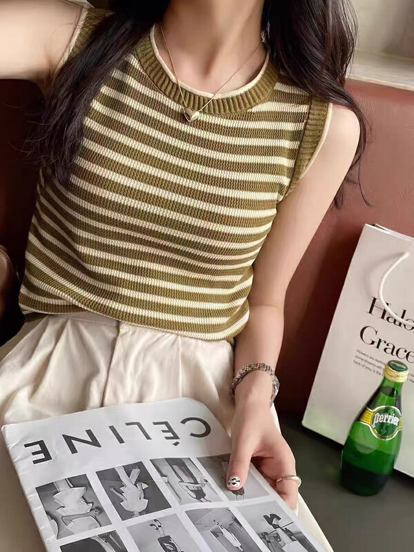 【F·P】Simple round neck striped vest/sling 47172# HBX