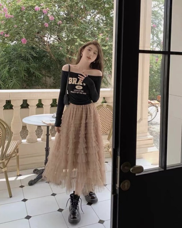 Autumn on the new![THE FAN] Fashion joker gauze skirt 50608 # ZXX