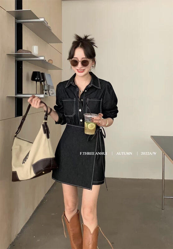 New in early autumn! 4 [F.THREE three sisters] casual simple denim dress 95390# XJ