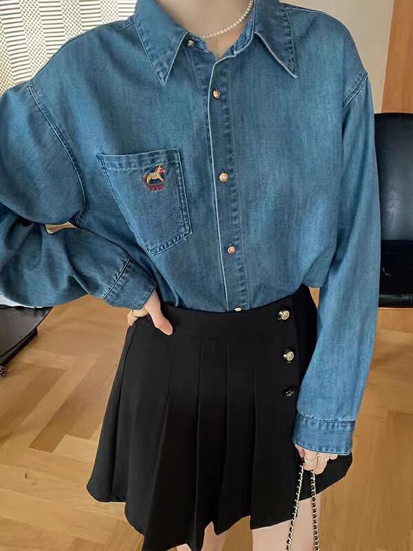 Autumn on the new![Huaxi] Fashion and versatile vintage denim shirt 9818 # PCZ