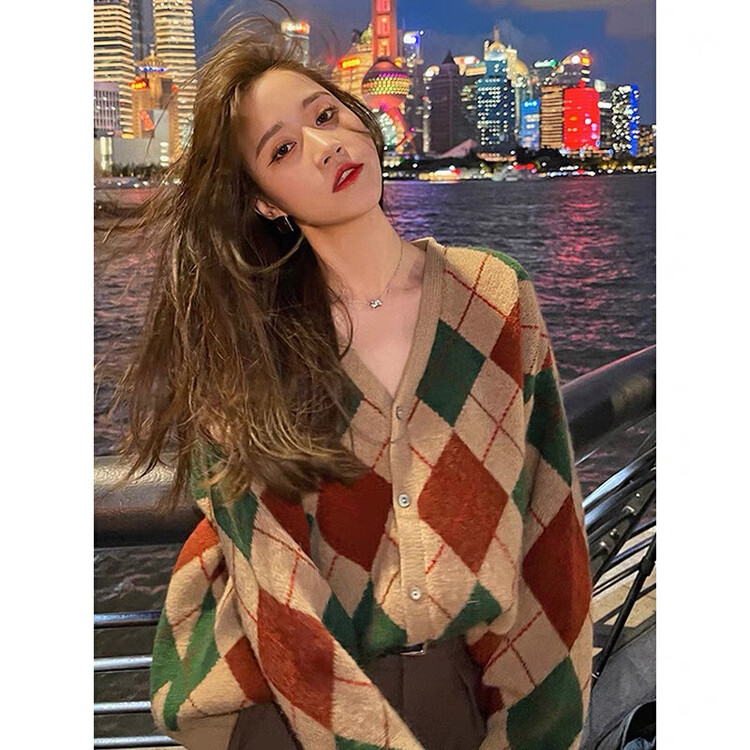 New in autumn!  【Ouzhengsha】Retro Rhombus Sweater Short Jacket 19065# JJ