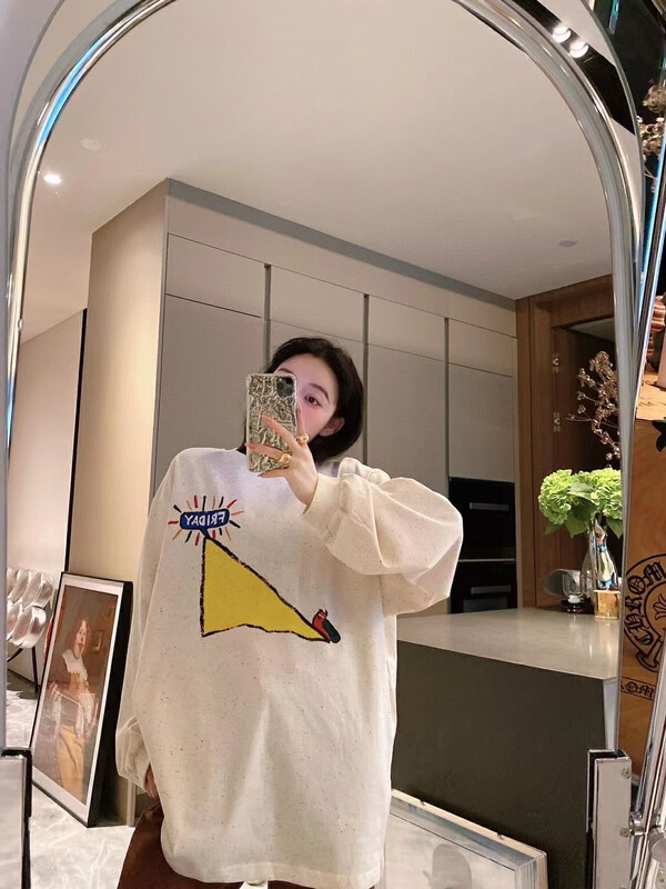 New in autumn! [NANCY] niche design autumn and winter loose yellow triangle long-sleeved T-shirt M7267# WPL
