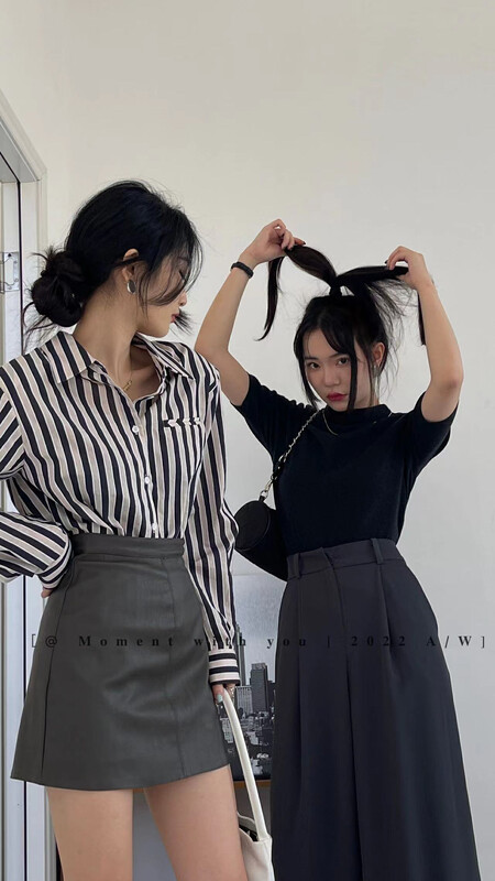 New in early autumn!【MOMENT WITH YOU】Korean loose single-breasted striped shirt J050# LSW