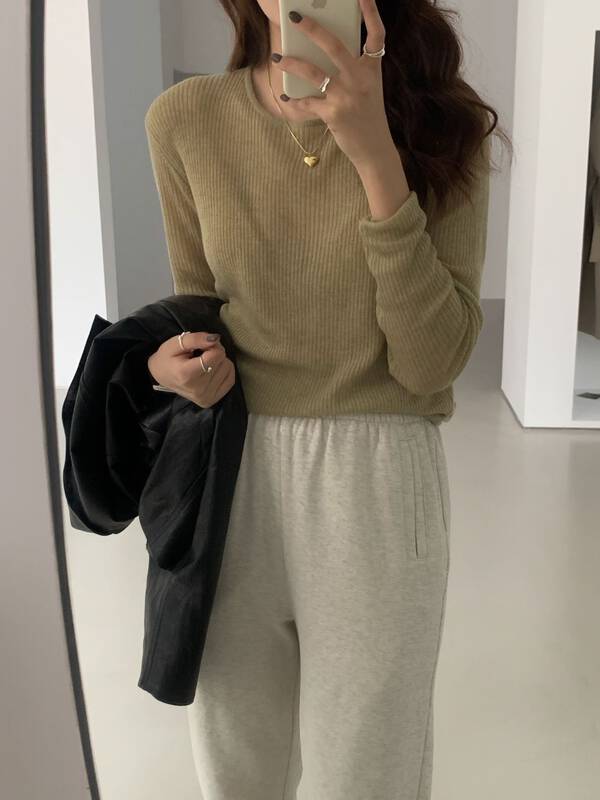 New in autumn! [WANNA] round neck single-breasted all-match knitted sweater 96110# ZXL