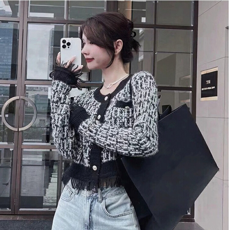 New in autumn!【F·P】Xiaoxiang style round neck single-breasted warm sweater YZ035FP# HBX