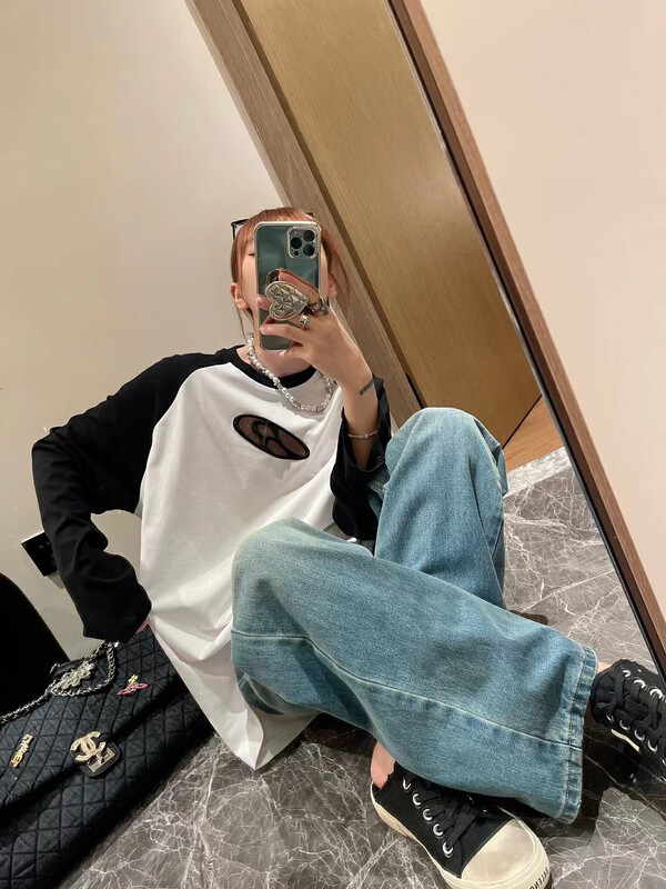 [NANCY] niche design rotator sleeves show thin hollow out long sleeve T-shirt M7001 # WPL