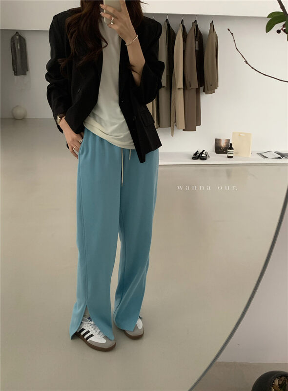 New in autumn! [WANNA] Korean version of the split loose wide-leg casual pants 89599# ZXL
