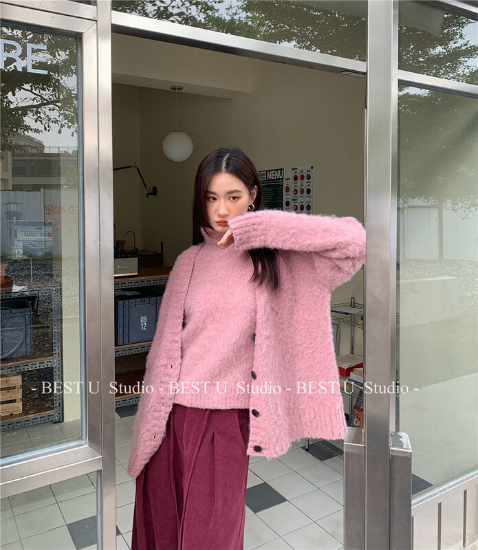 [BEST U] Solid Color Loose Casual V Neck Cardigan 83673 # LSW