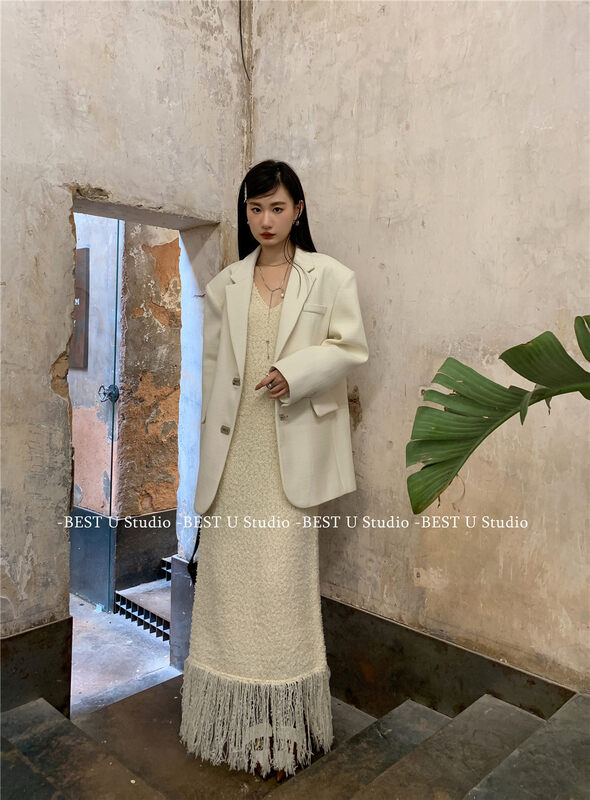 New in autumn! [BEST U] temperament fringed vest dress 83663# LSW