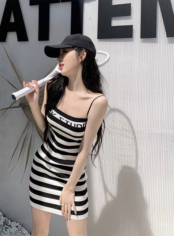 New in autumn! [F·P] Western-style striped all-match waist and slim dress Y83082# HBX