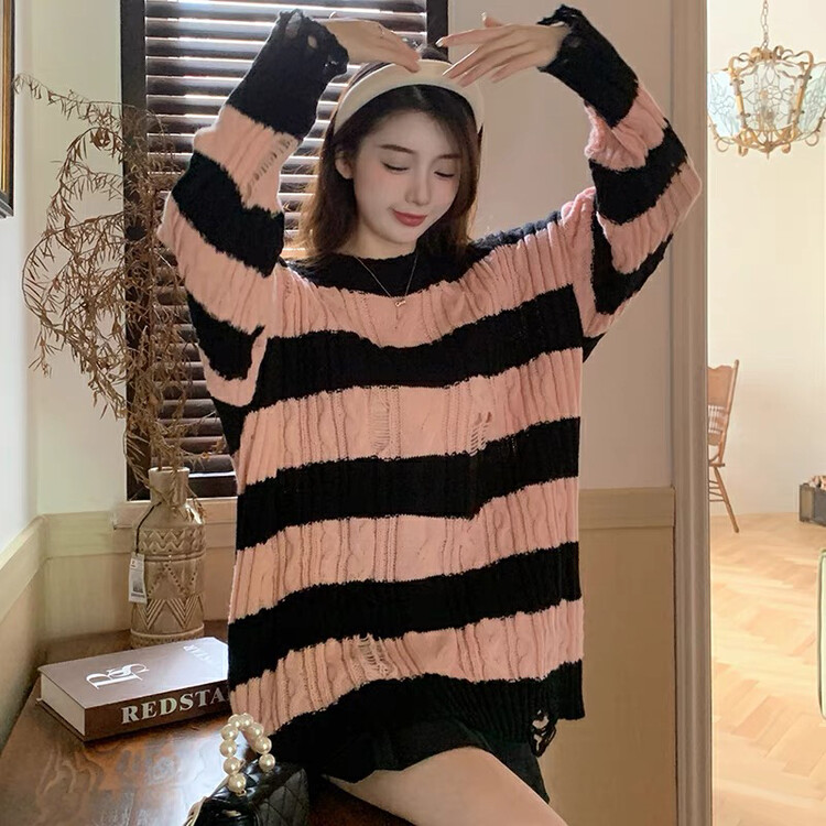 New in autumn! [Huaxi] Korean version of the lazy style striped warm sweater 9822# PCZ