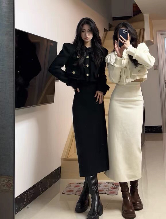 New in autumn! [Ou Zhengsha] French style small fragrance suit short jacket + temperament celebrity skirt suit 19101# JJ