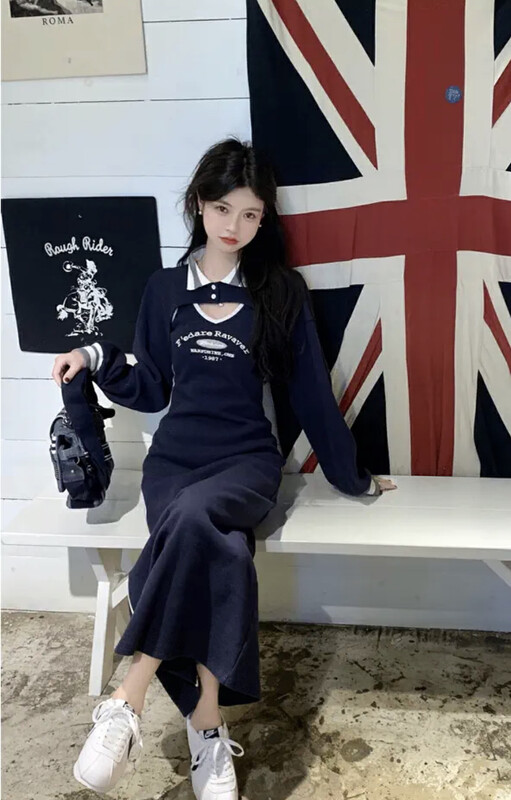 Autumn models are new! [Huaxi] Retro lazy style waist vest suspender dress + Korean style all-match small shirt suit 9739# PCZ