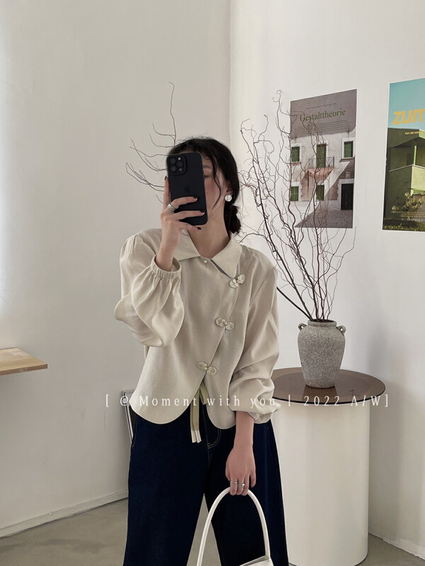 Autumn on the new![MOMENT WITH YOU] Design sense niche temperament American retro small shirt Q0127 # LSW