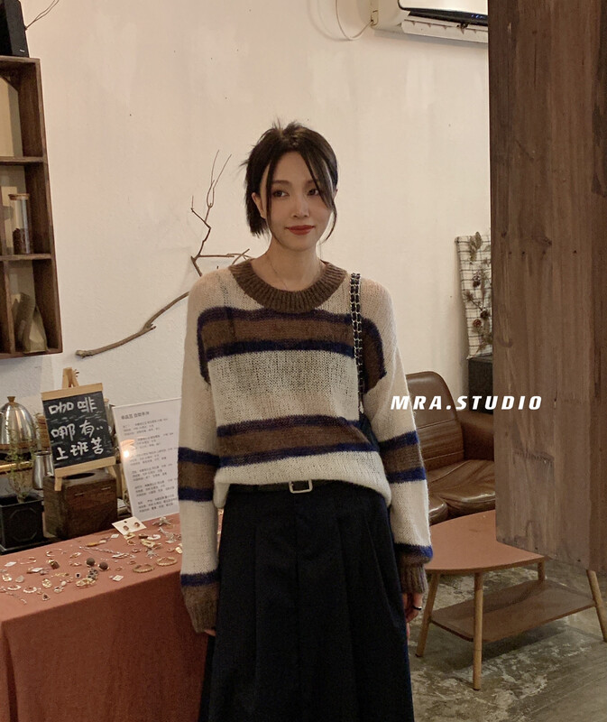 [MRA] Korean version stripe contrast color soft comfort jersey M1953
