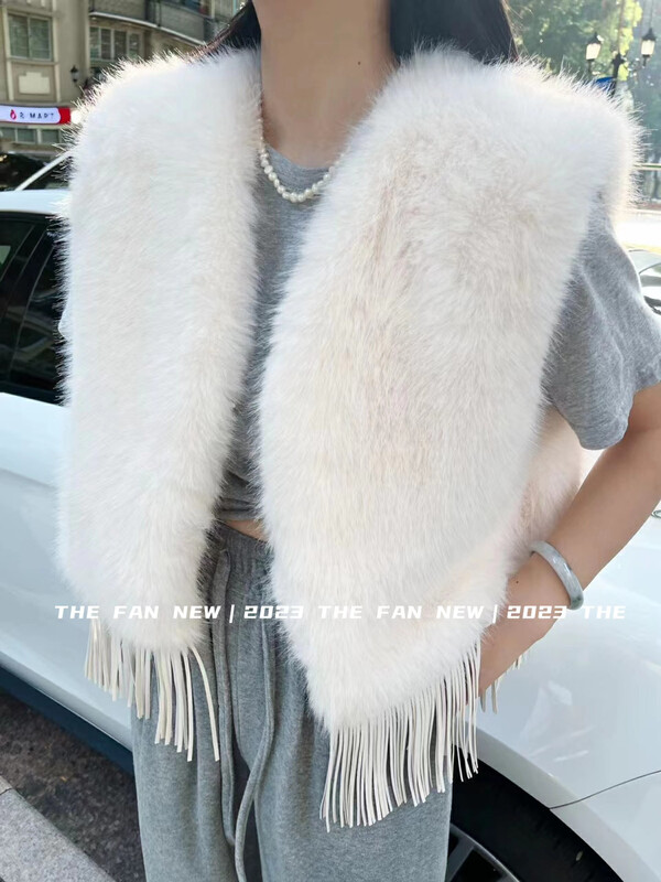 New in autumn! [THE FAN] tassel stitching loose all-match vest 500188# ZXX
