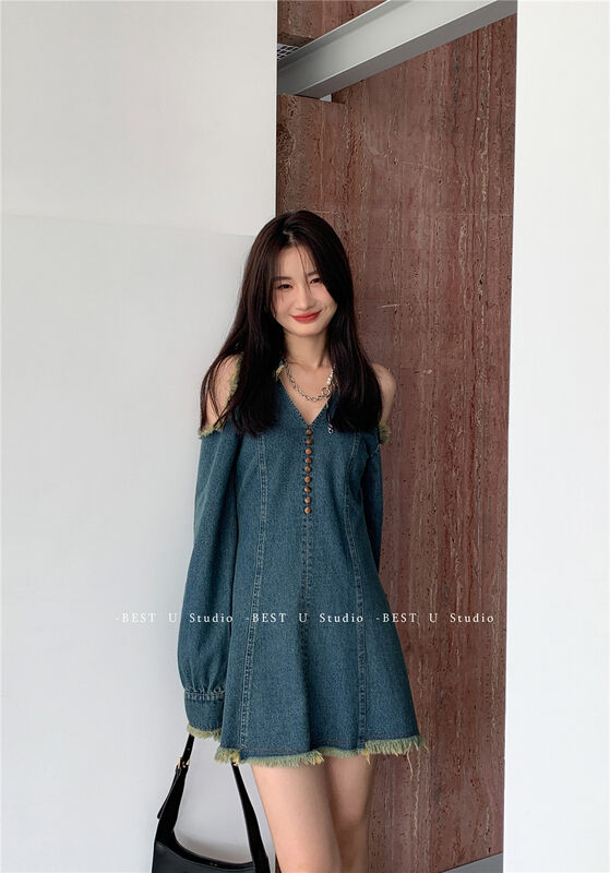 Autumn on the new![BEST U] Niche Sleeveless Denim Dress 60311 # LSW