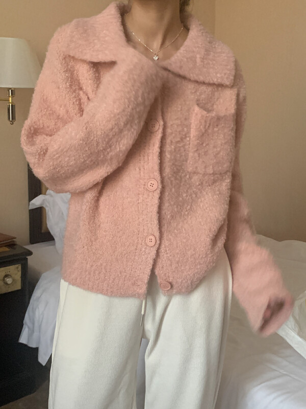[LOVELY / SHMILY] Thick soft waxy double pocket lapel breasted knit Cardigater M0855