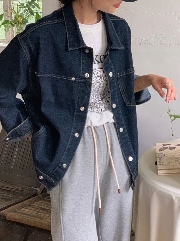 【LOVELY/SHMILY】Korean casual all-match simple denim jacket denim jacket 2107