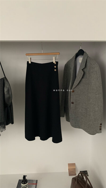 Autumn is new!【WANNA OUR】High waist slim all-match skirt (including 29% wool) 229936# ZXL