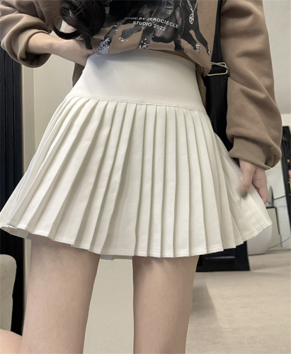 Net price real shot autumn and winter pleated skirt skirt skirt female small high waist a-line short skirt hakama