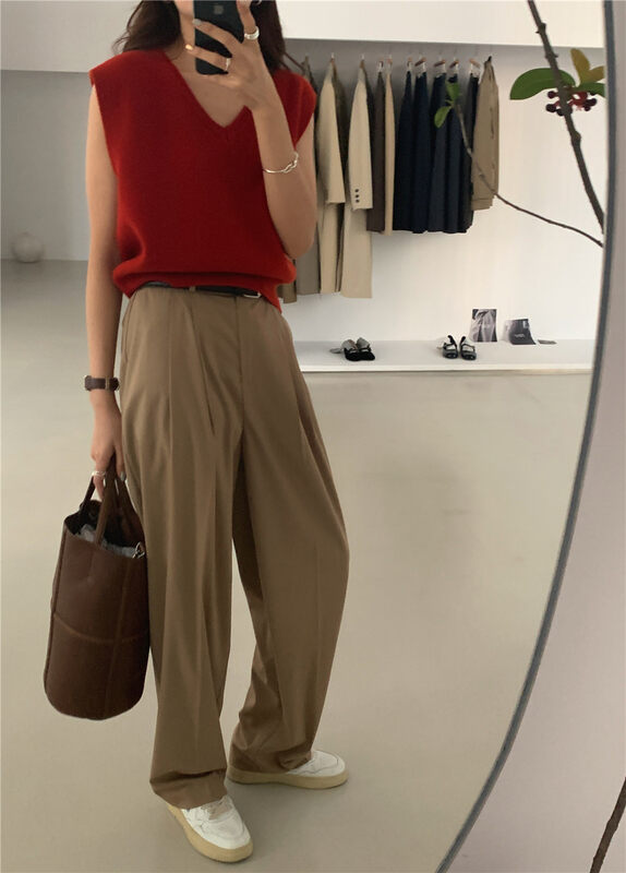 New in autumn!【WANNA】High waist straight wide leg trousers 89505# ZXL