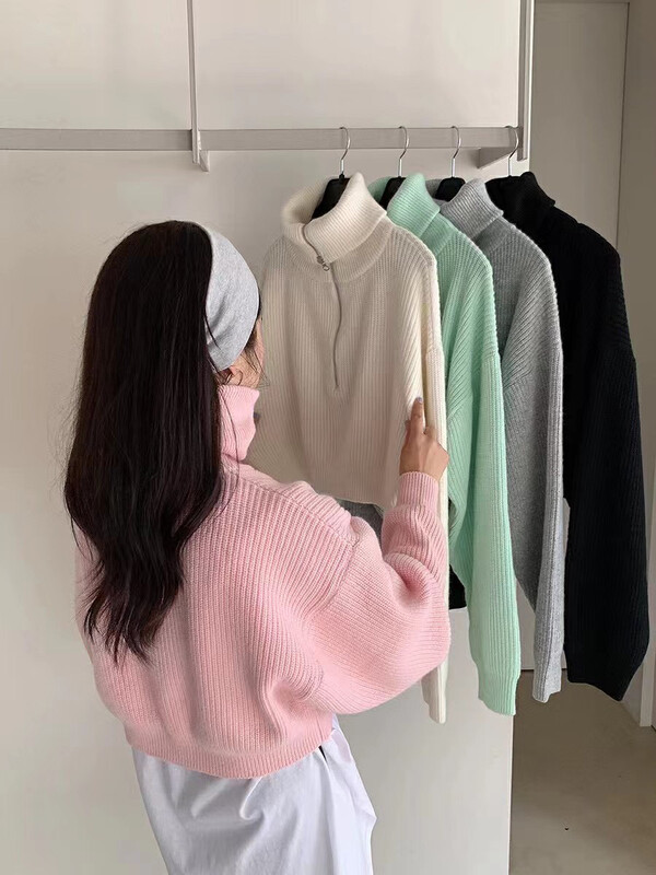 New in autumn!【F·P】Solid color zipper large lapel warm sweater F18FP# HBX
