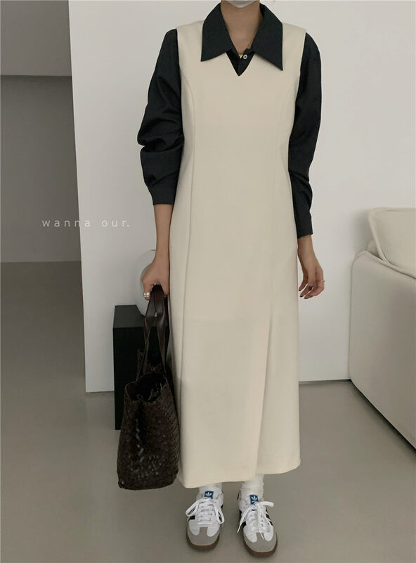 New in autumn! [WANNA] v-neck zipper vest dress 229856# ZXL