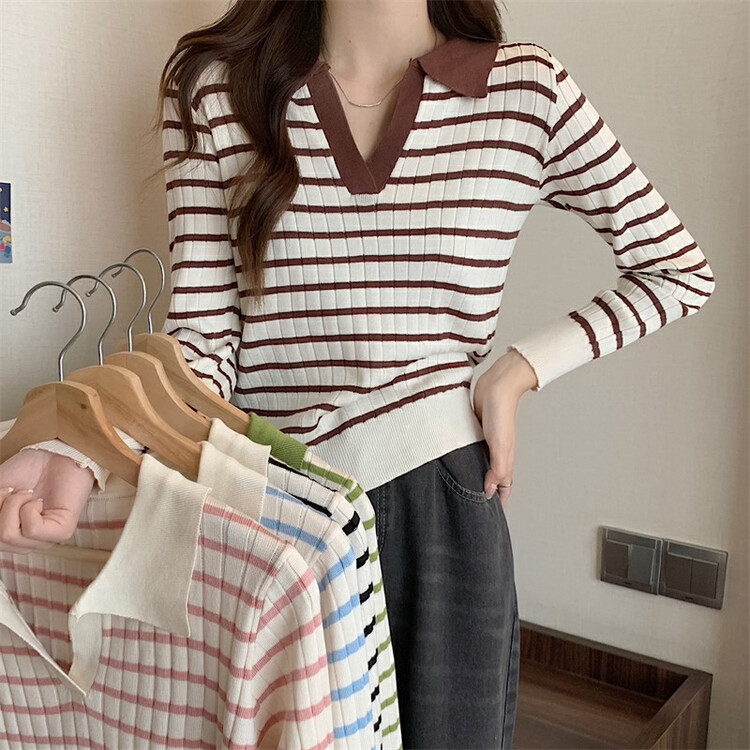 New in autumn!【F·P】Striped loose all-match knitted sweater M0909# HBX