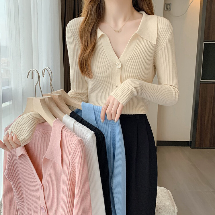 Autumn on the new![F · P] V-neck Single Breasted Mix Cardigan 16CX03 # HBX