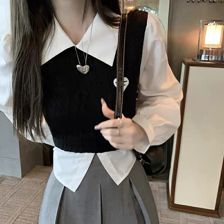 New in autumn! [F·P] stitched bow fake two-piece knitted sweater K310# HBX